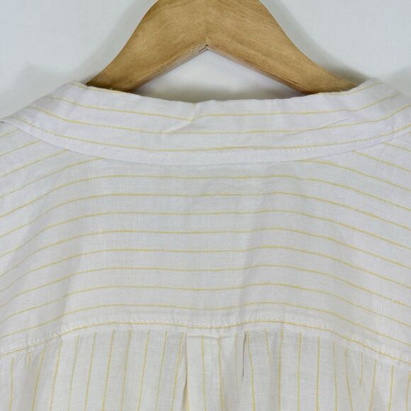 NEW Cynthia Rowley Womens Medium Yellow White Stripe Linen Pleated Shirt‎ Top - Picture 6 of 8